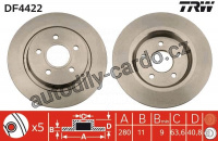 Brzdový kotouč TRW DF4422 - FORD FOCUS II, C-MAX, VOLVO S40,V60