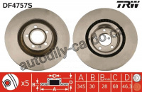 Brzdový kotouč TRW DF4757S - AUDI A4, S4  03-