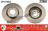 Brzdový kotouč TRW DF4760S - VW TOURAEG 02- P