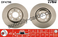 Brzdový kotouč TRW DF4796 - FIAT PUNTO 1.2-1.4, 1.3D 05 -