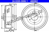 Brzdový buben ATE 24.0220-3006 (AT 480062) - FORD