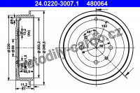 Brzdový buben ATE 24.0220-3007 (AT 480064) - ALFA ROMEO, FIAT