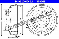 Brzdový buben ATE 24.0225-4003 (AT 480049) - MERCEDES-BENZ