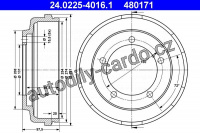 Brzdový buben ATE 24.0225-4016 (AT 480171) - FORD